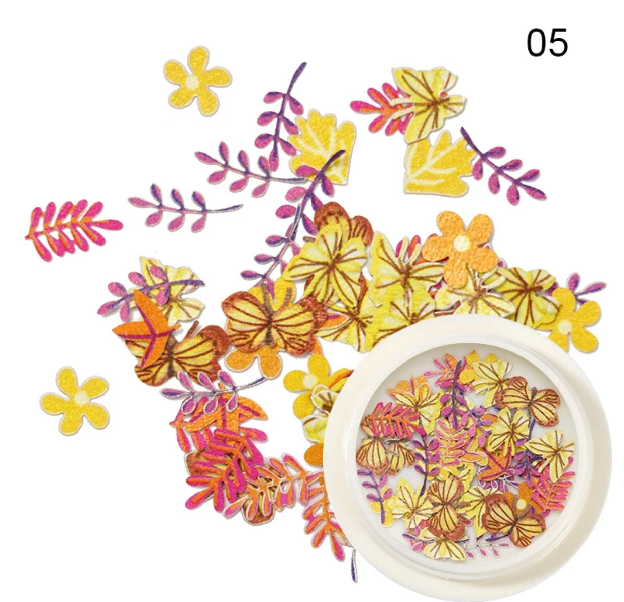 Leaves and butterflies nail art decoration