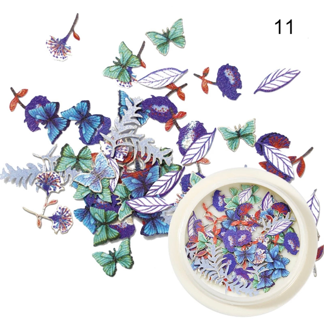 Leaves and butterflies nail art decoration