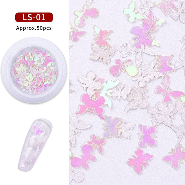 Colorful Butterfly Nail Sequins 3d Holographic Wood pulp