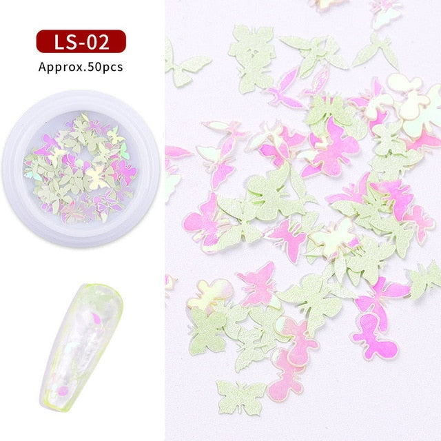 Colorful Butterfly Nail Sequins 3d Holographic Wood pulp