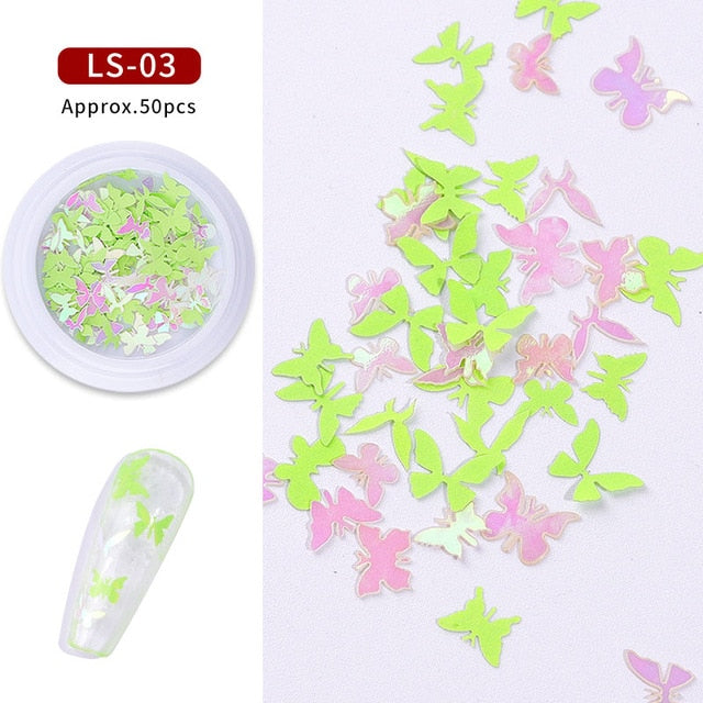 Colorful Butterfly Nail Sequins 3d Holographic Wood pulp