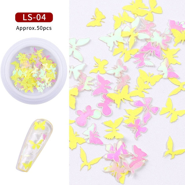 Colorful Butterfly Nail Sequins 3d Holographic Wood pulp