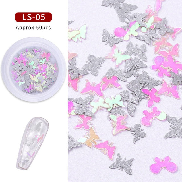 Colorful Butterfly Nail Sequins 3d Holographic Wood pulp