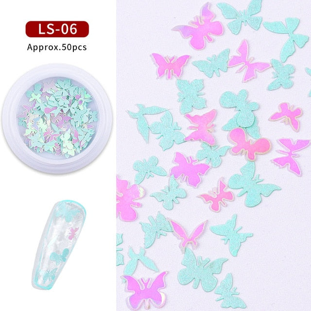 Colorful Butterfly Nail Sequins 3d Holographic Wood pulp