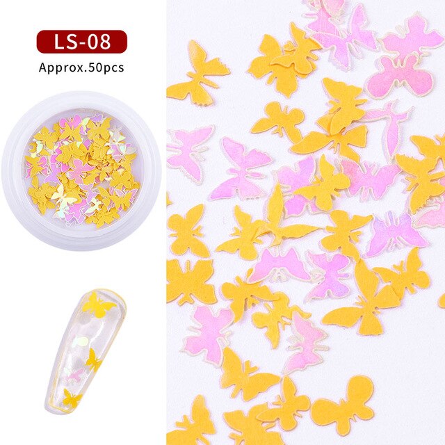 Colorful Butterfly Nail Sequins 3d Holographic Wood pulp