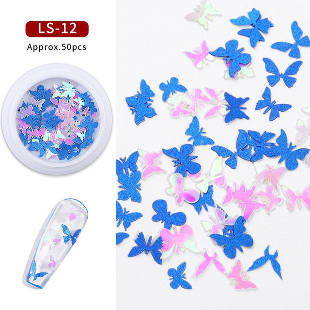 Colorful Butterfly Nail Sequins 3d Holographic Wood pulp