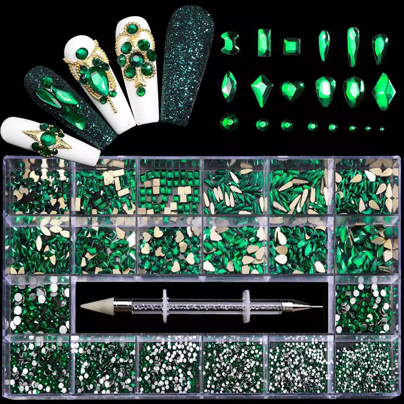 2100 pieces Multi shape glass crystal stone box