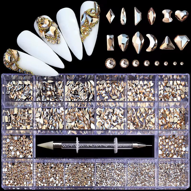 2100 pieces Multi shape glass crystal stone box