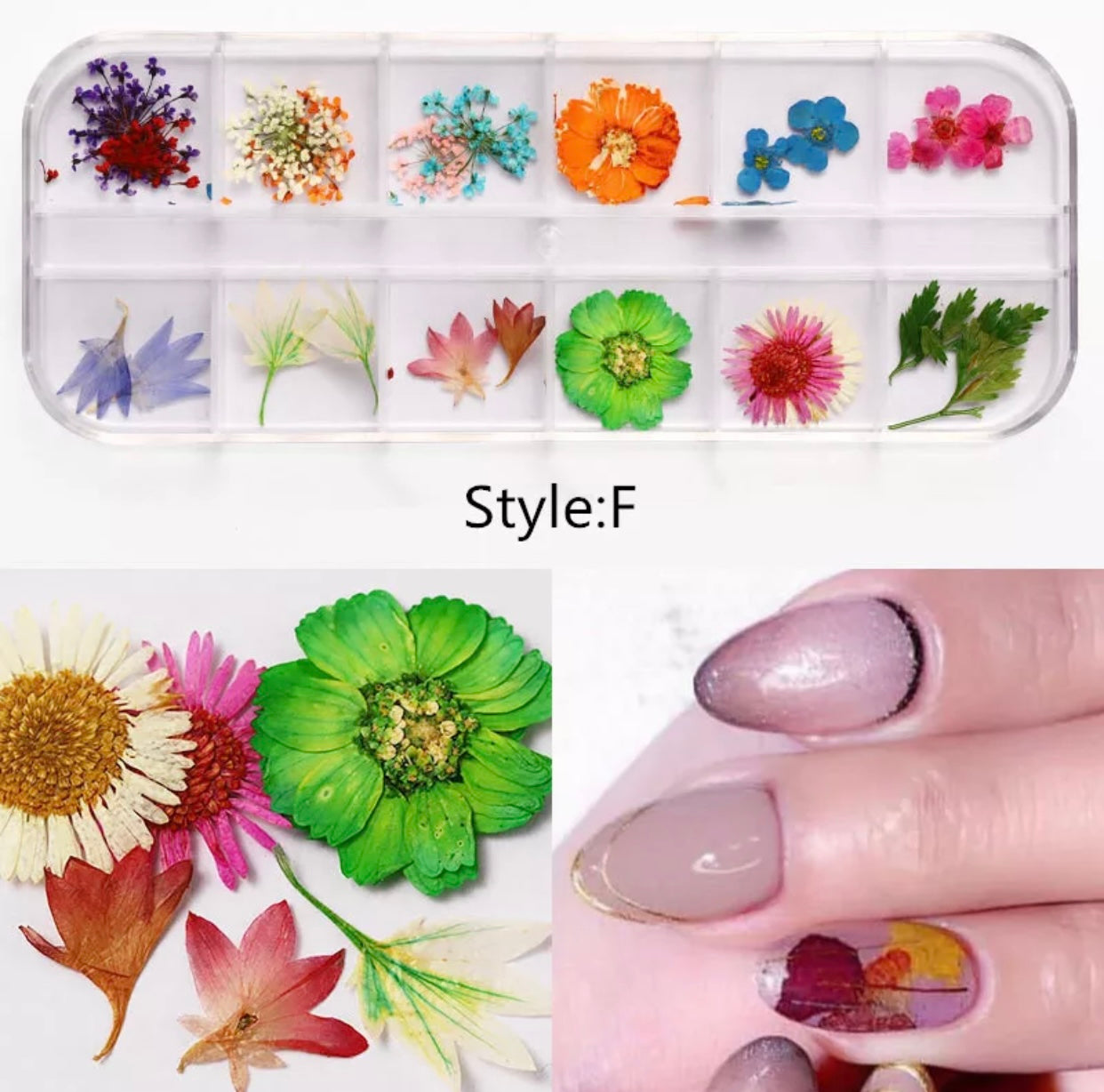 Mix dried flowers nail art