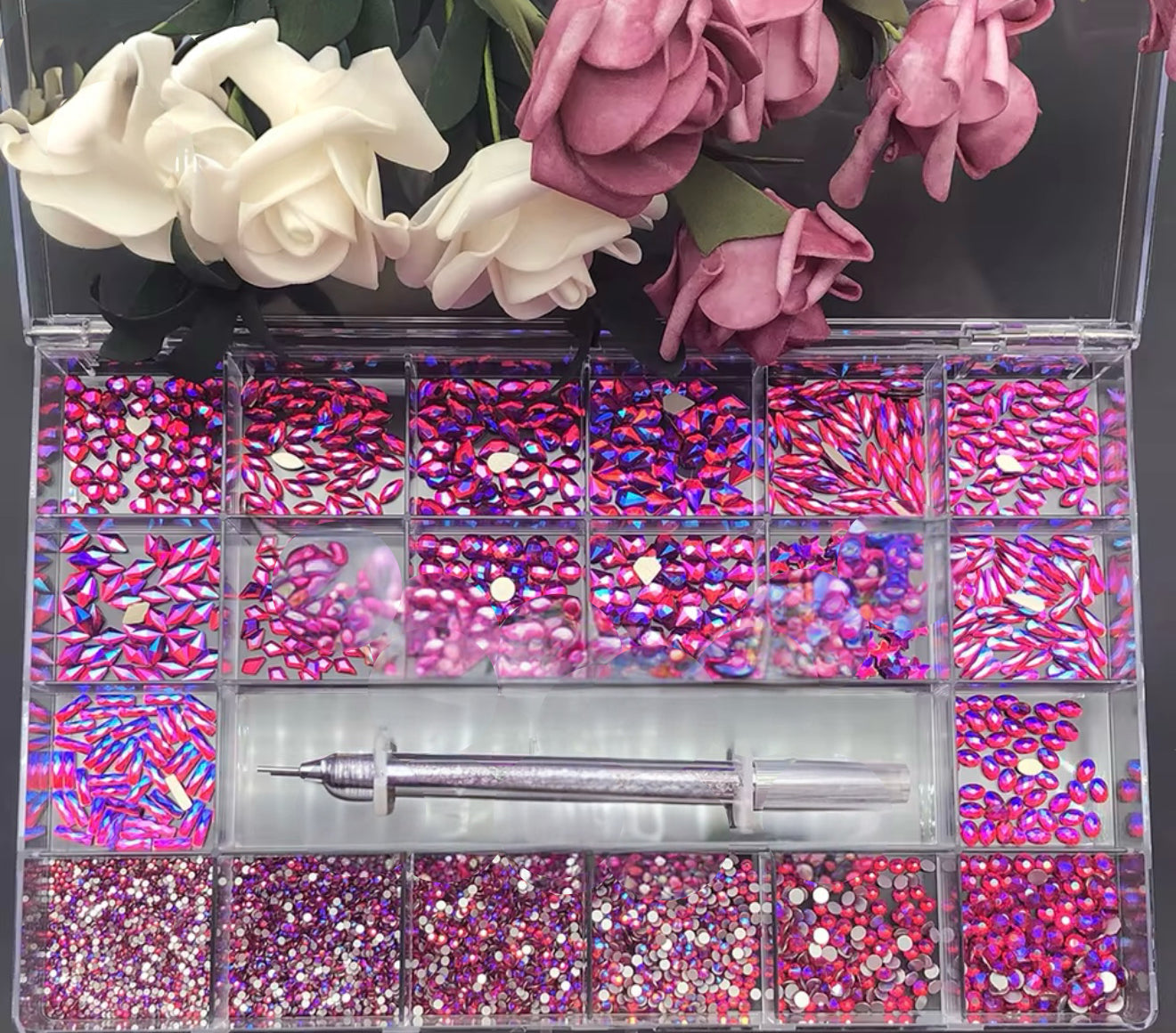 2100 pieces Multi shape glass crystal stone box
