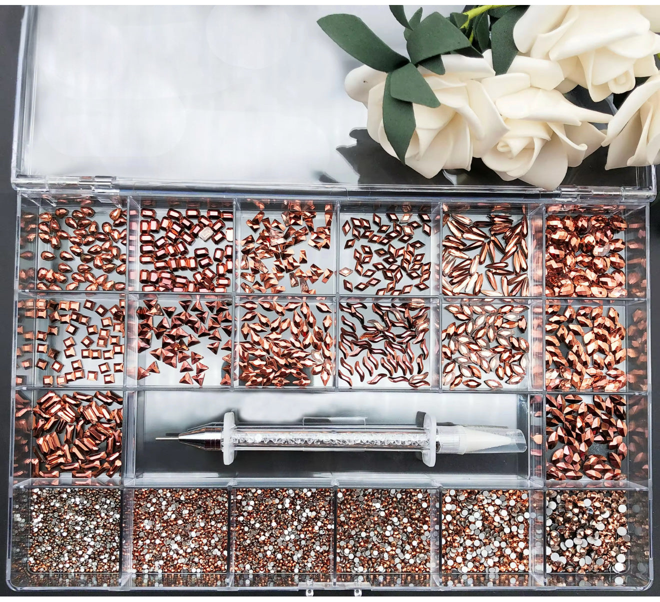 2100 pieces Multi shape glass crystal stone box
