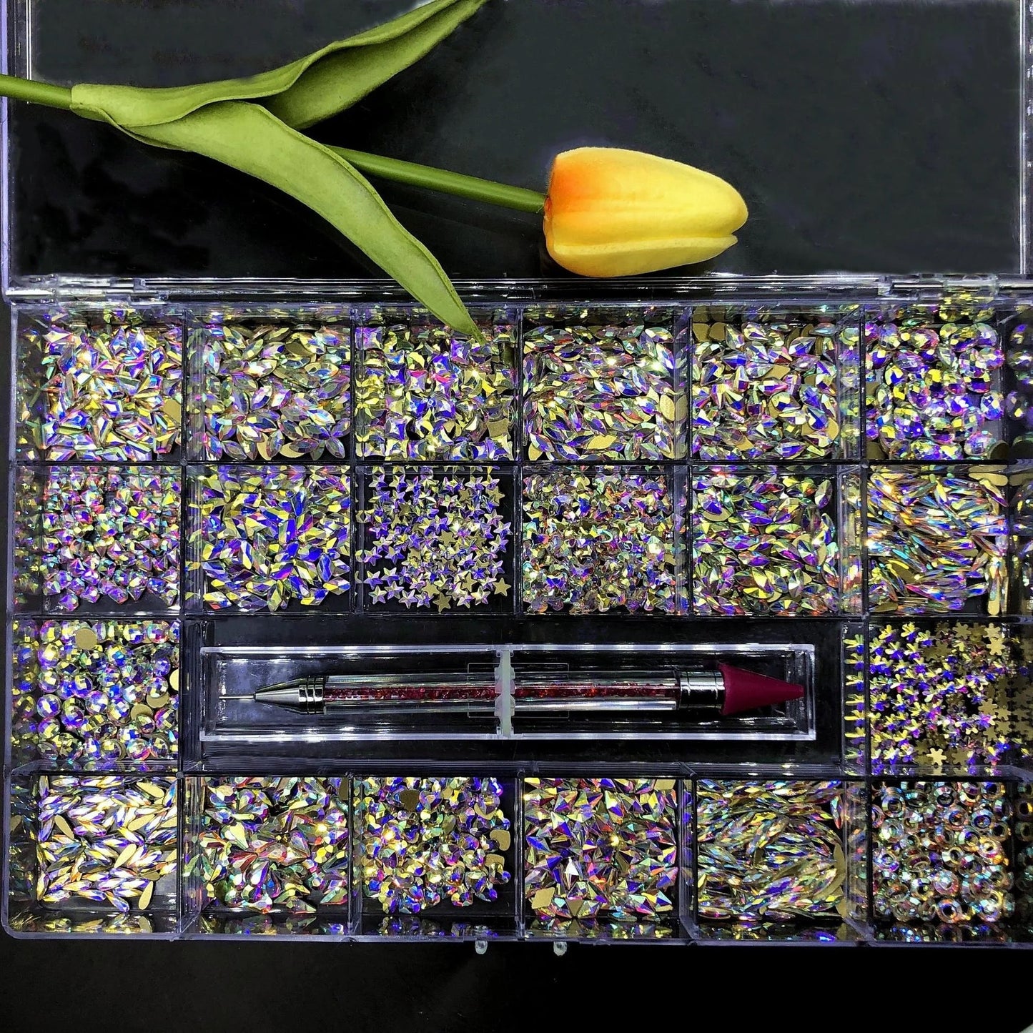2100 pieces Multi shape glass crystal stone box