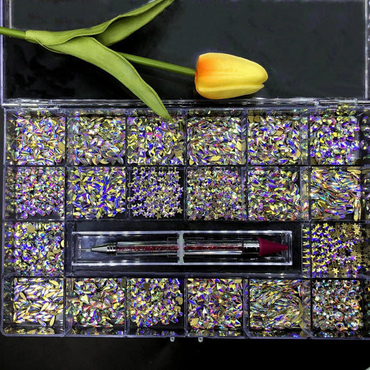 2100 pieces Multi shape glass crystal stone box